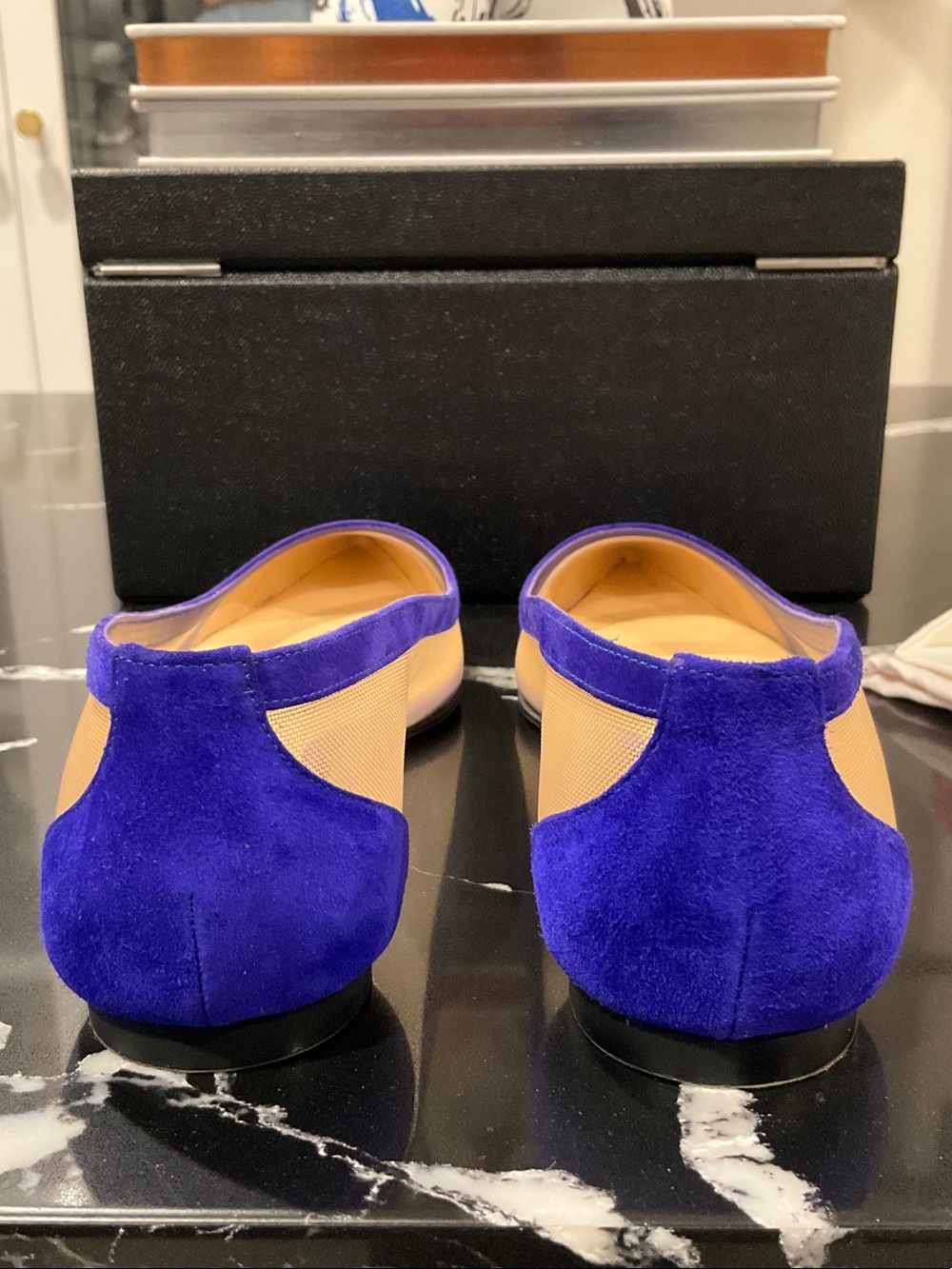 Christian Louboutin Pointed Flats in Vivid Blue/Purple Suede and Nude Mesh - Picture 9 of 9